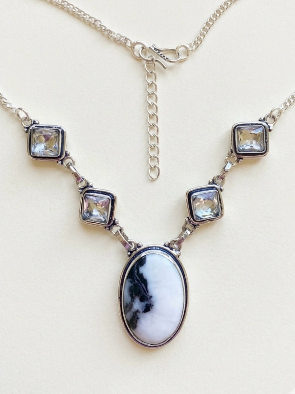 Silver White Buffalo Turquoise & Topaz Pendant Necklace